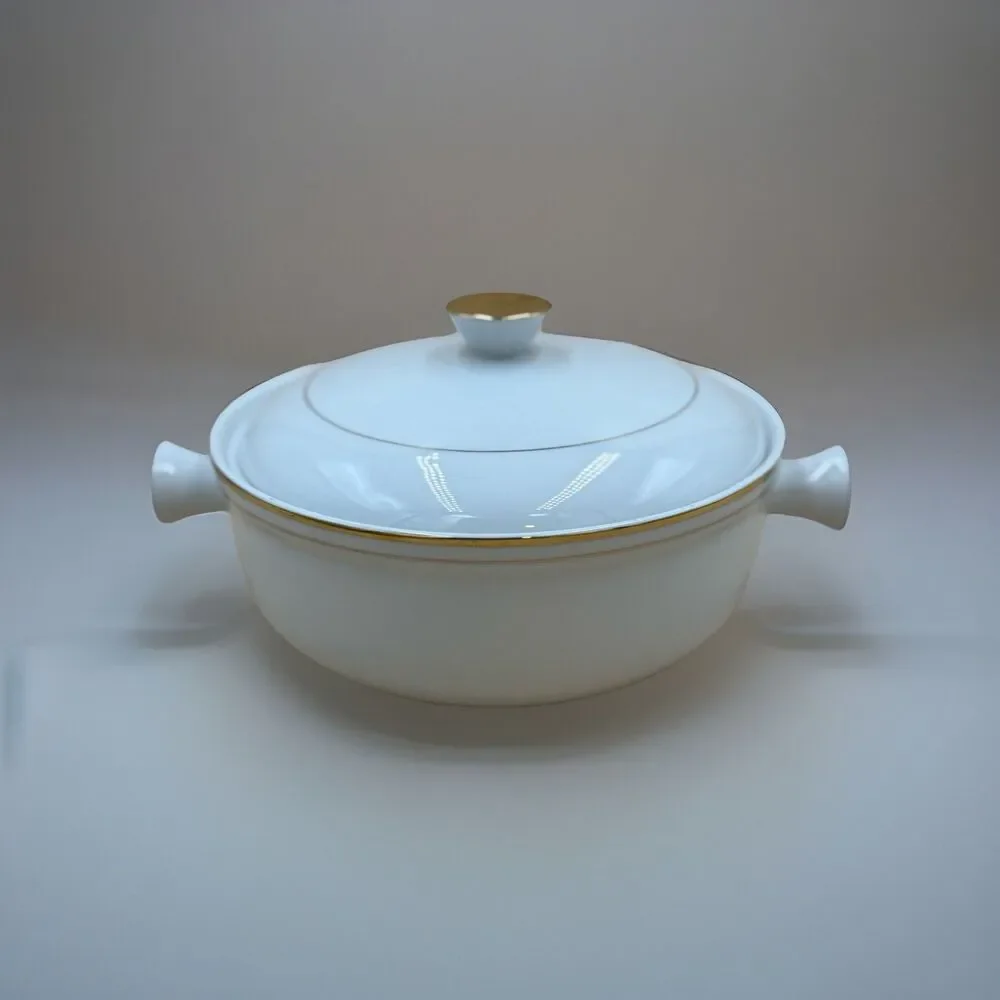 Andrea By Sadek Oven To Table Cookware Round Casserole with Lid - Gold Trim 7374